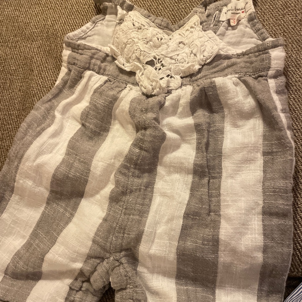 Linen striped sun suit with lace